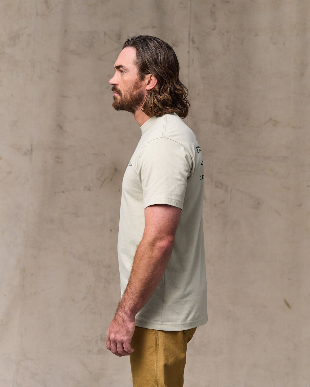 image of a model wearing Filson's Diamond Graphic T-shirt - Gray Sky