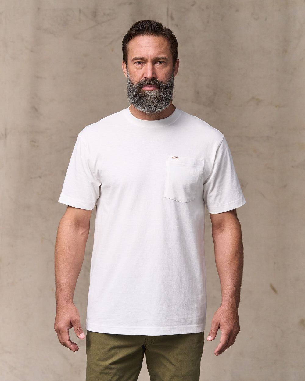 image of a model wearing Filson's Outfitter Pocket T-shirt - Bright White