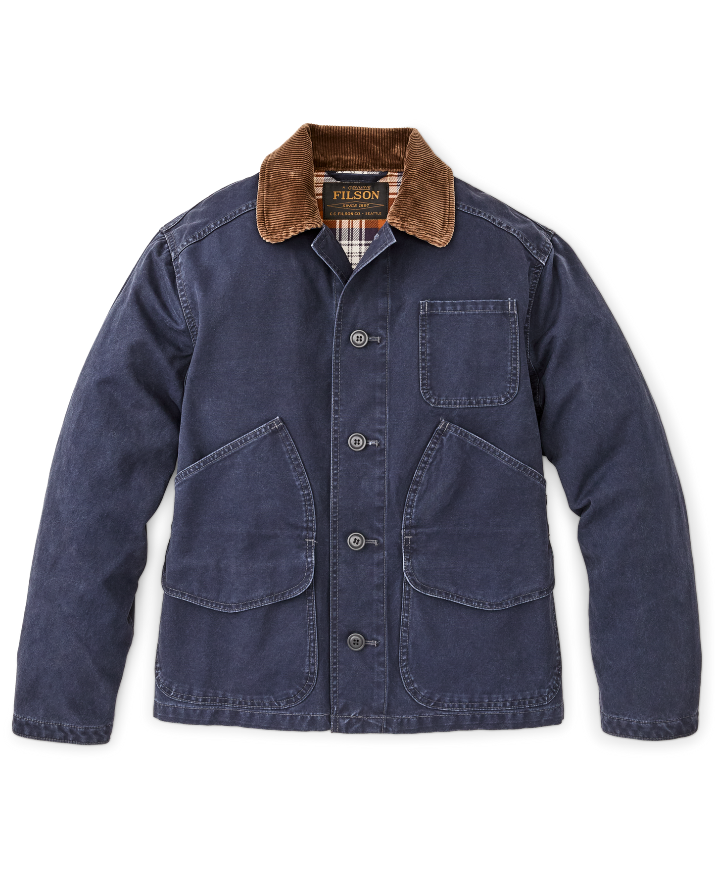 Front-facing image of the Filson Canvas Outfitter Jacket - Blue Mussel