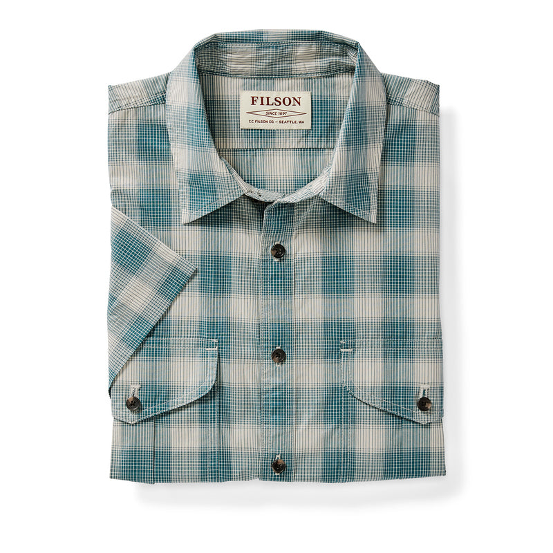 Filson's Short Sleeve Feather Cloth Shirt - Sand / Teal Plaid