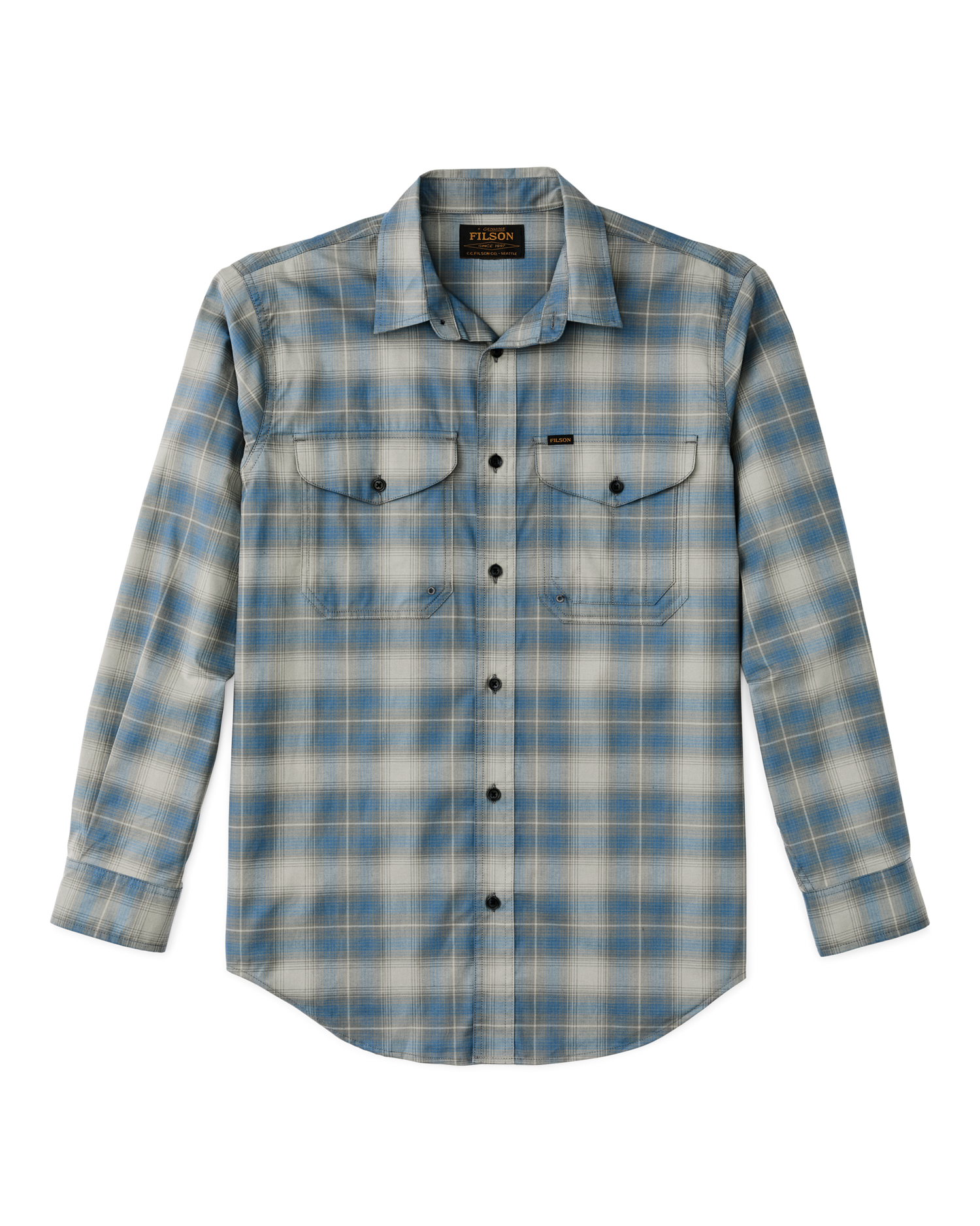 Front-facing image of the Filson Twin Lakes Sport Shirt - Blue / Gray Plaid