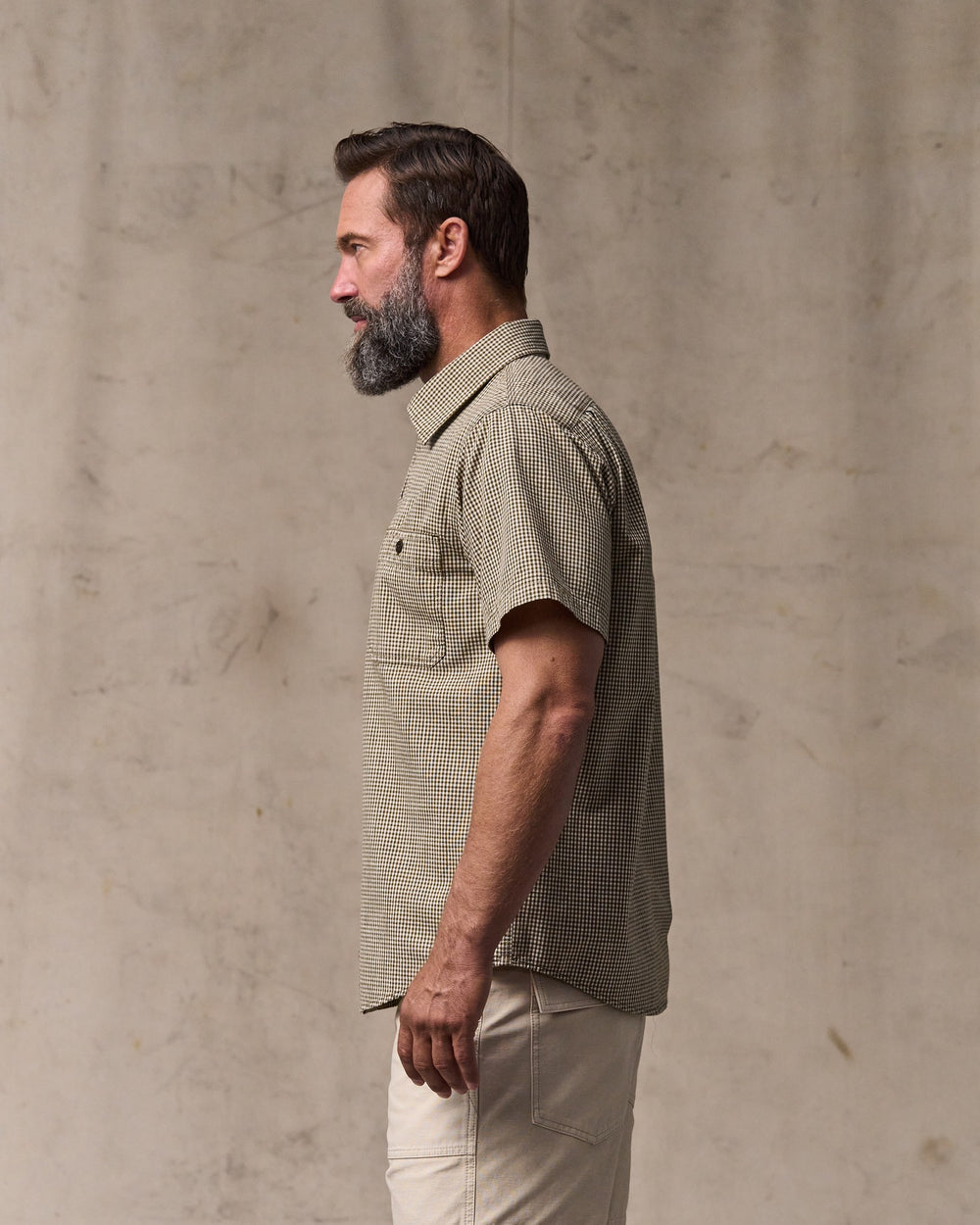 Short Sleeve Chambray Shirt - Coffee / Natural Plaid