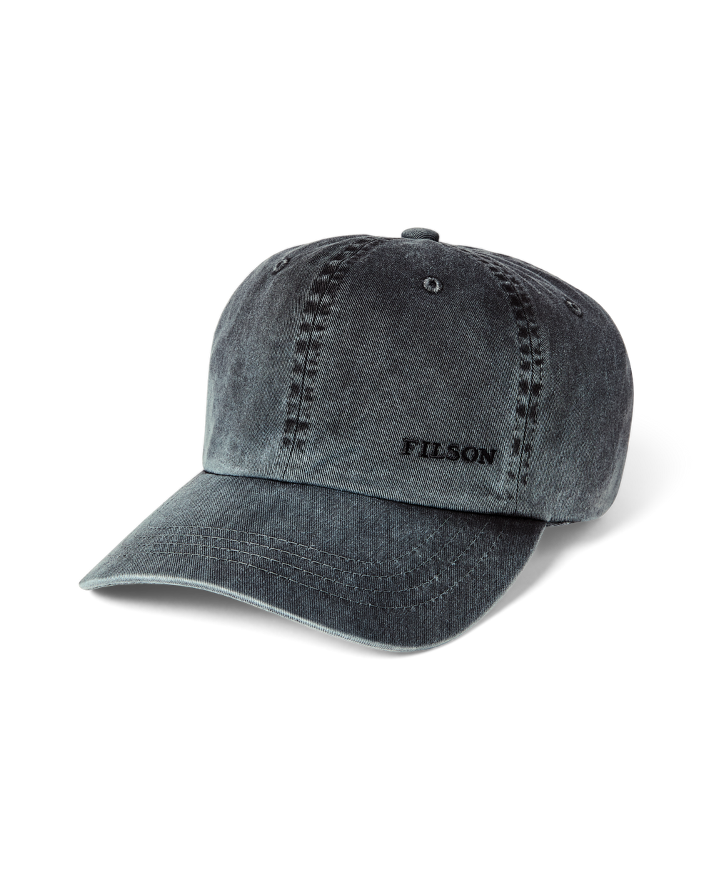 Front-facing image of the Filson Washed Low-profile Logger Cap - Washed Charcoal