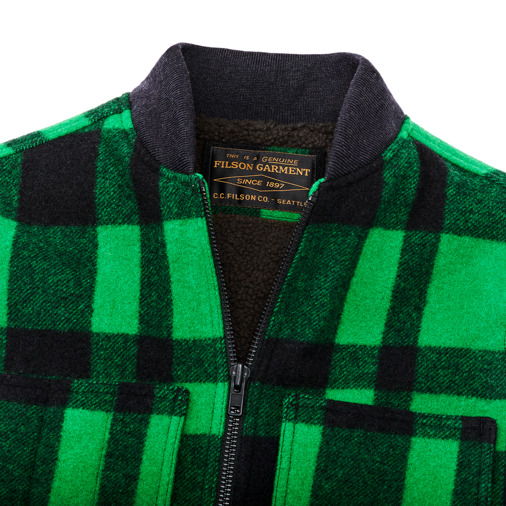 Alternate view of the Filson Lined Mackinaw Wool Work Vest - Acid Green / Black Heritage Plaid X