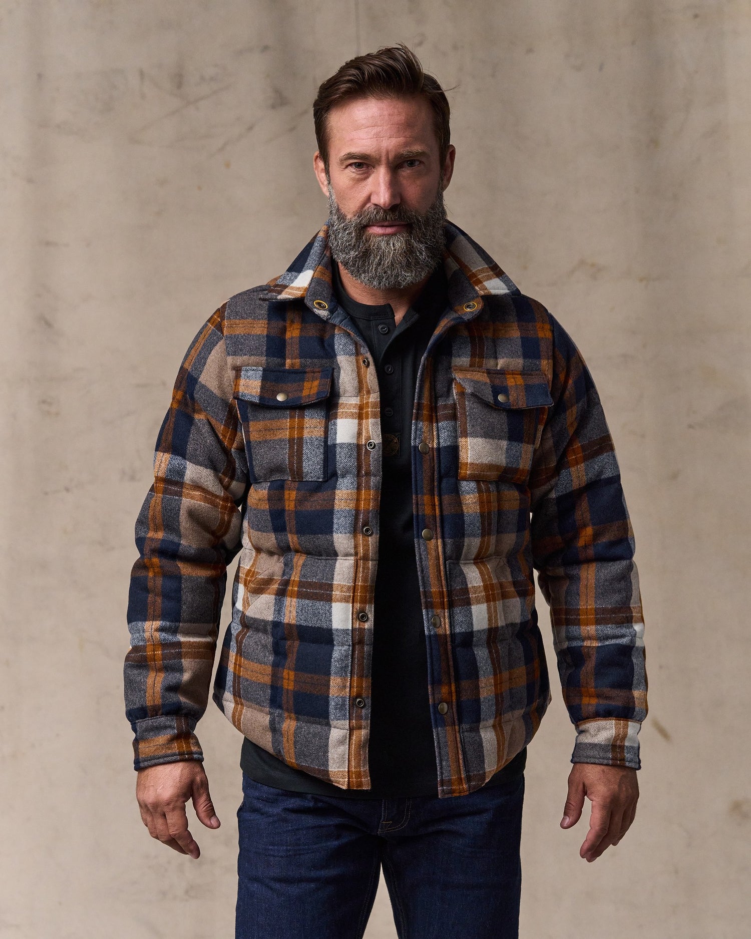 Filson X Crescent Down Works Jacket - Navy / Bronze Plaid