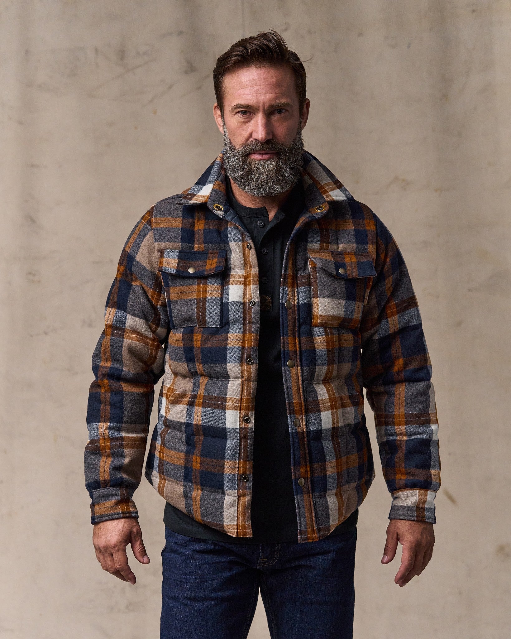 Filson X Crescent Down Works Jacket - Navy / Bronze Plaid