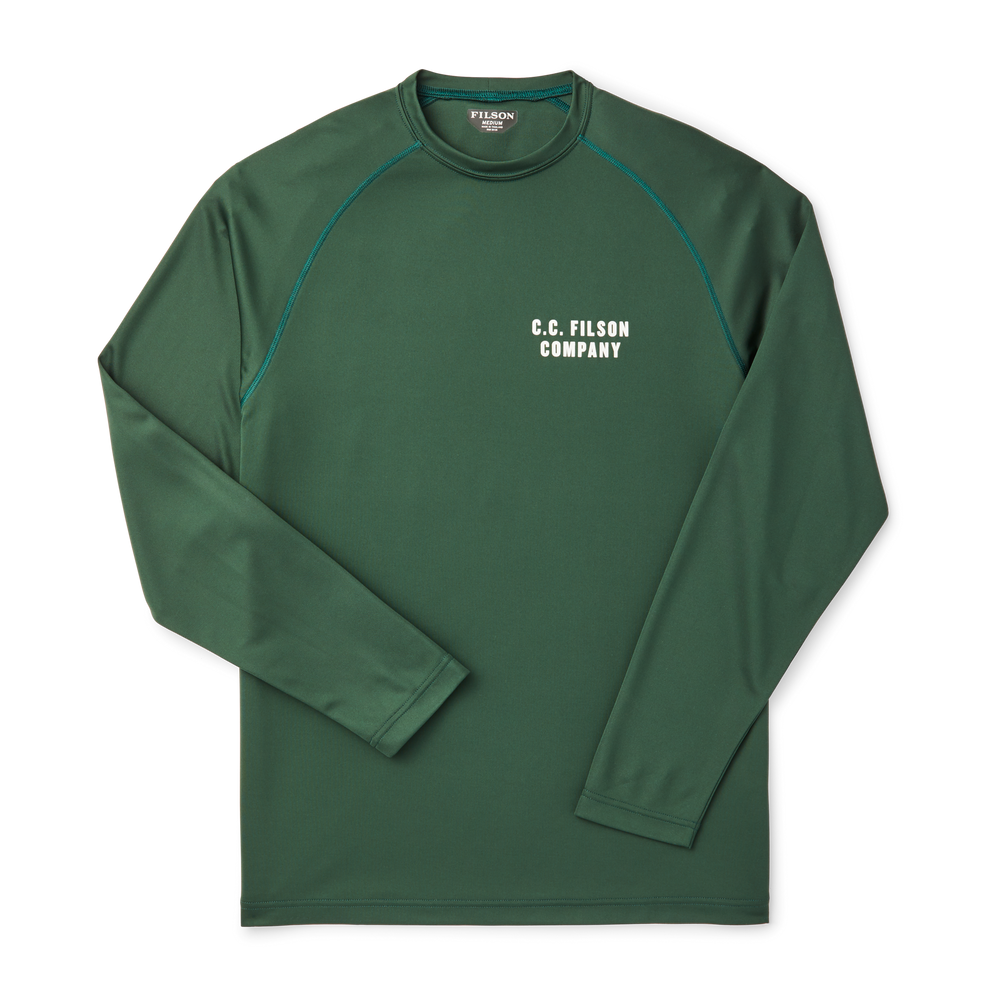 Front-facing image of the Filson Long Sleeve Barrier T-shirt - Dark Moss