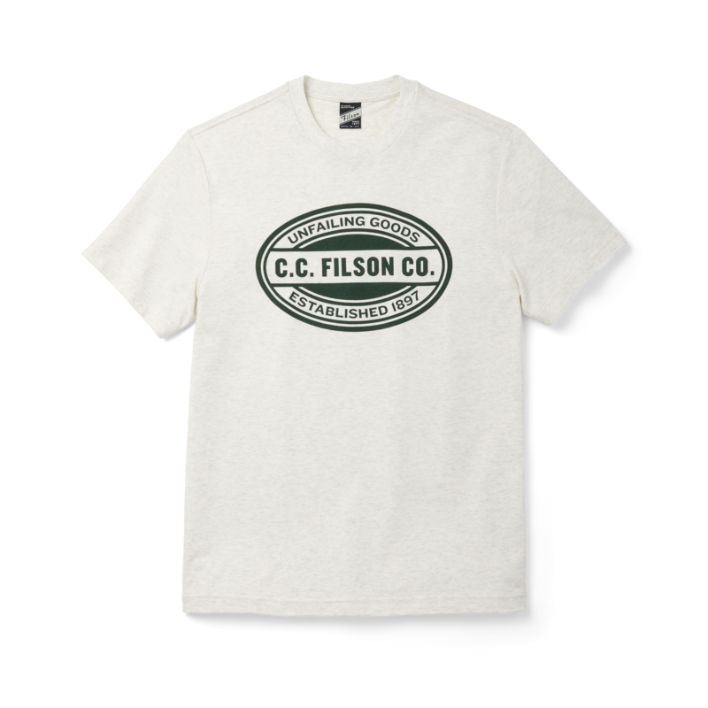 main image of filson's buckshot t-shirt, a men's short sleeve knit shirt constructed in mix, shown in white/ unfailing goods