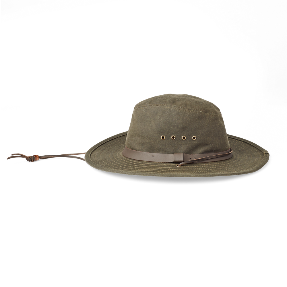 Front-facing image of the Filson Tin Cloth Bush Hat - Otter Green