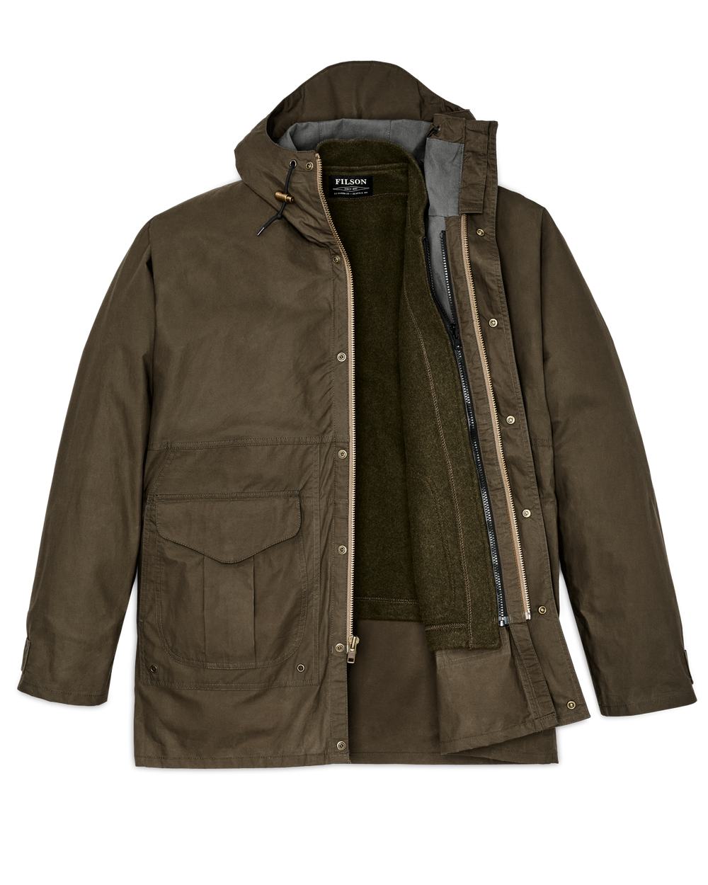 Alternate view of the Filson Dry Wax Omak Coat - Burnt Olive