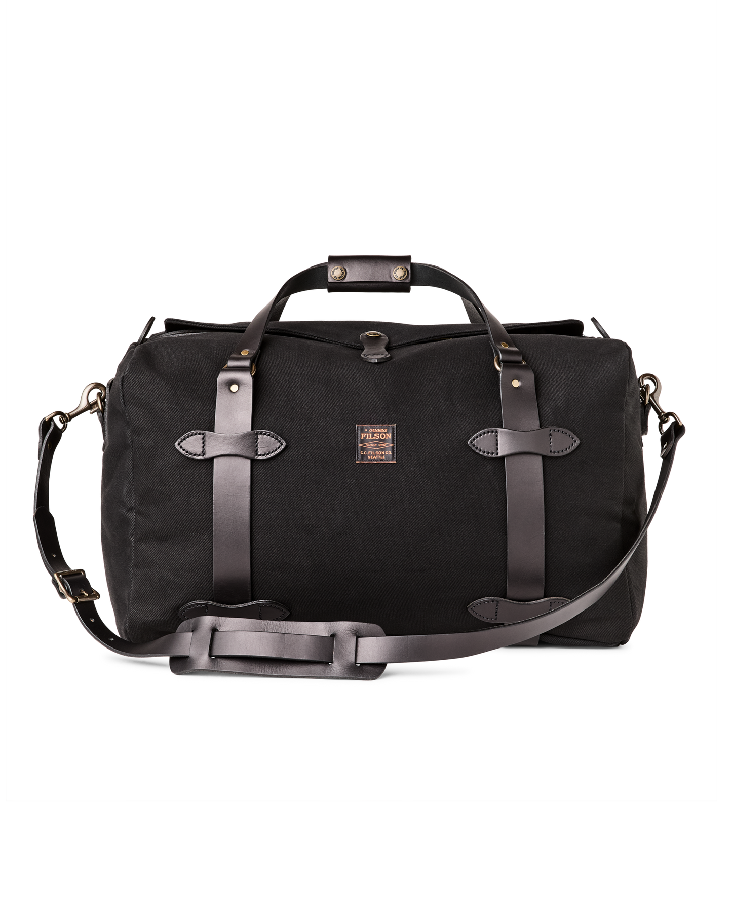 Front-facing image of the Filson Medium Rugged Twill Duffle Bag - Black