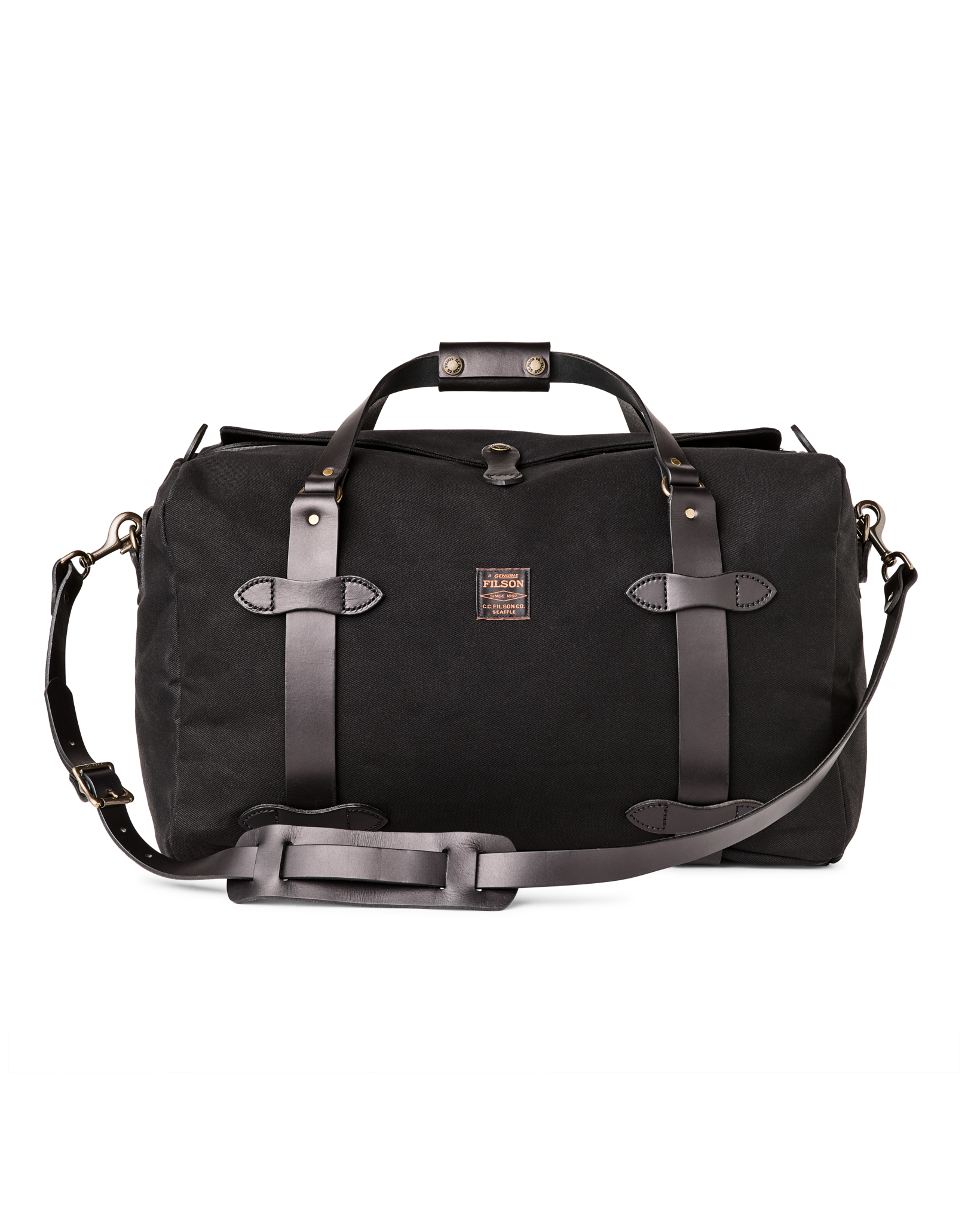 Front-facing image of the Filson Medium Rugged Twill Duffle Bag - Black