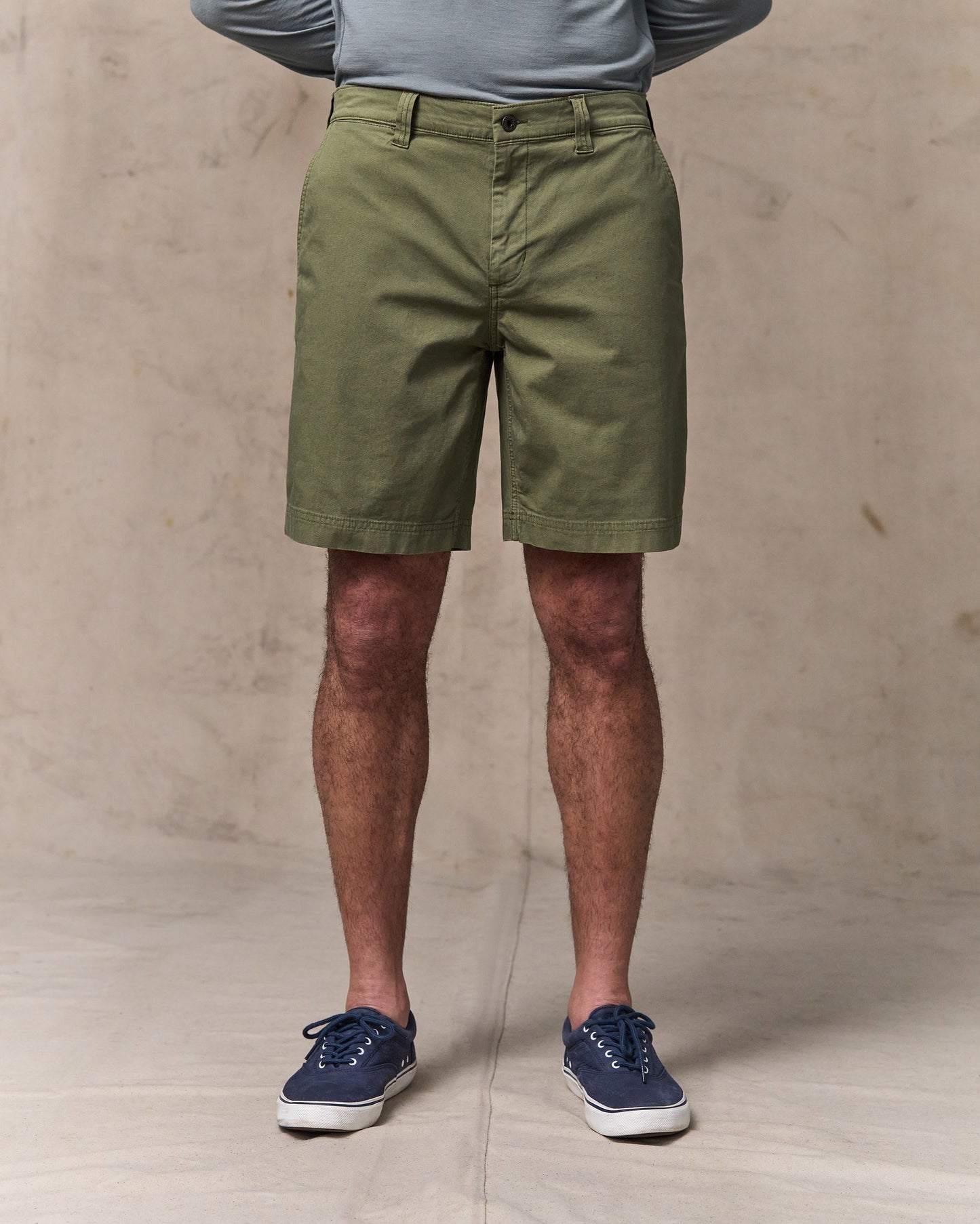 image of a model wearing Filson's Granite Mountain 9" Shorts - Burnt Olive|Model is 6'2" wearing a size 34