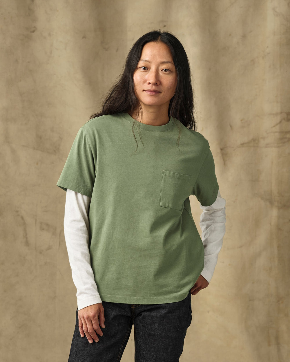 Women's Short Sleeve Pocket Tee - Washed Fatigue Green
