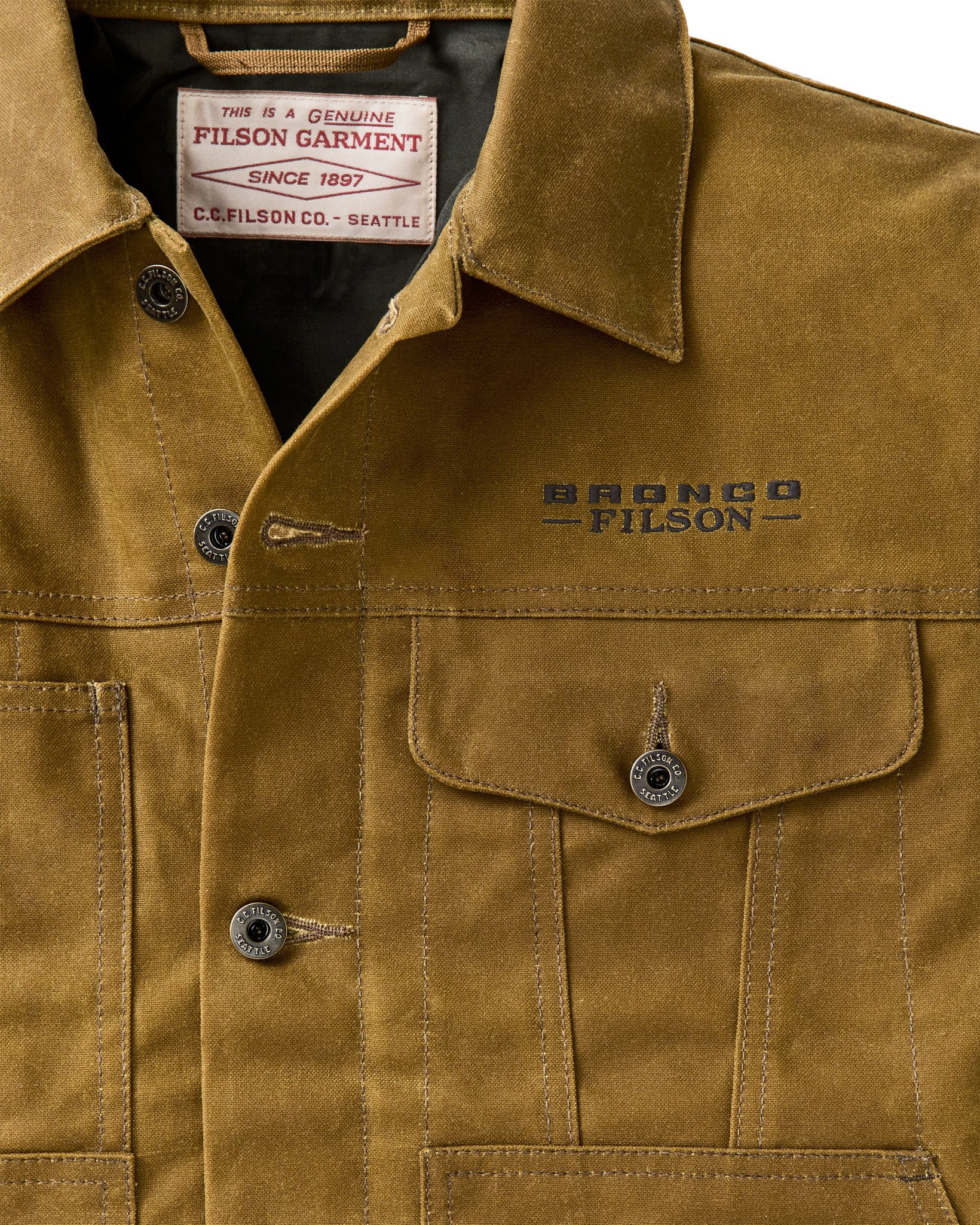 Bronco Filson Embroidered Tin Cloth Short Lined Cruiser - Dark Tan