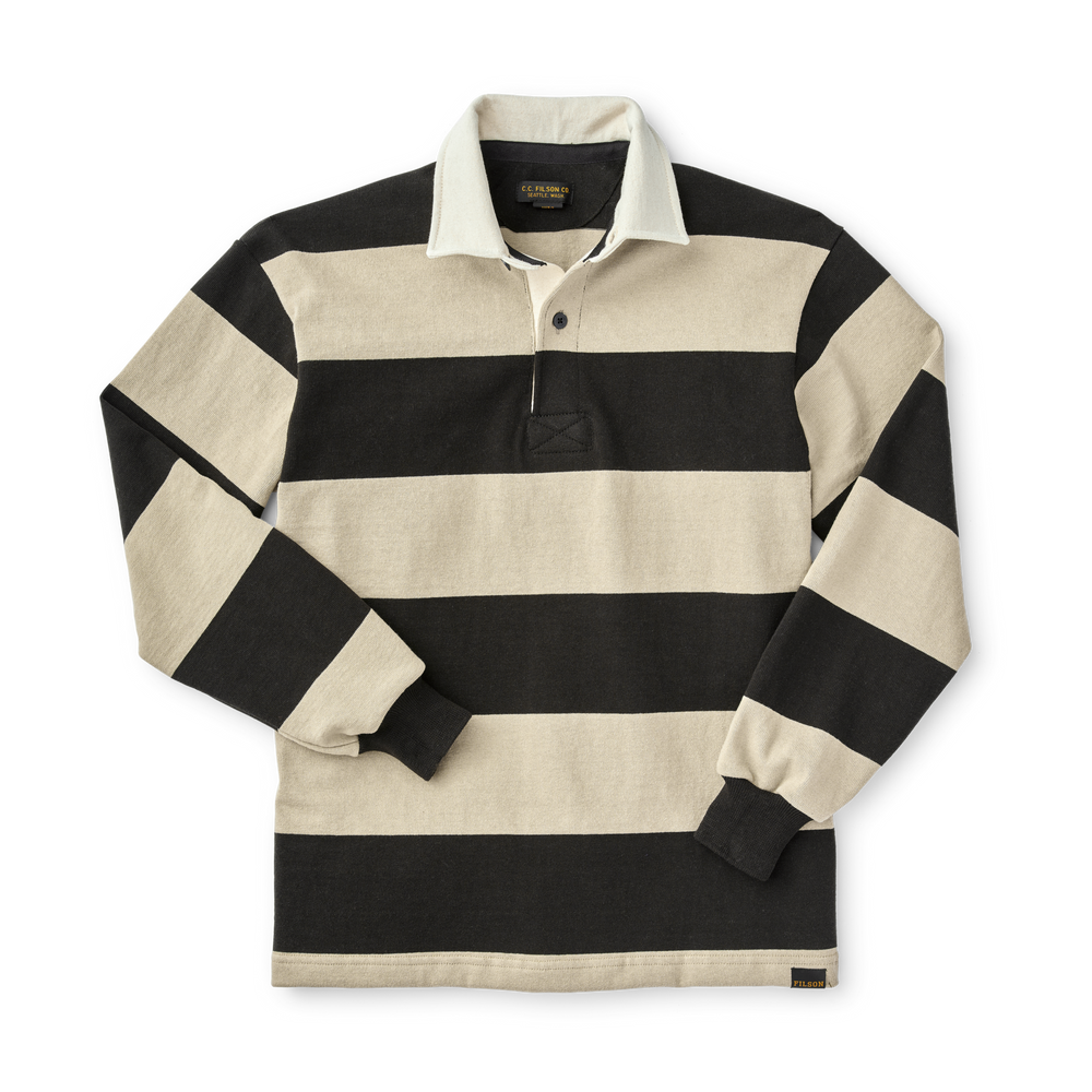 Front-facing image of the Filson Striped Pro Rugby Shirt - Black/taupe