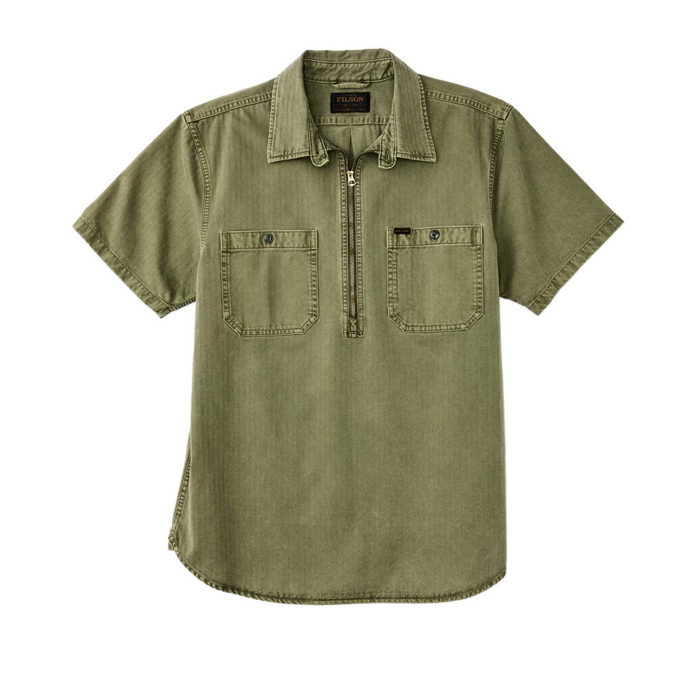 Front-facing image of the Filson Short Sleeve Mechanic Shirt - Moss
