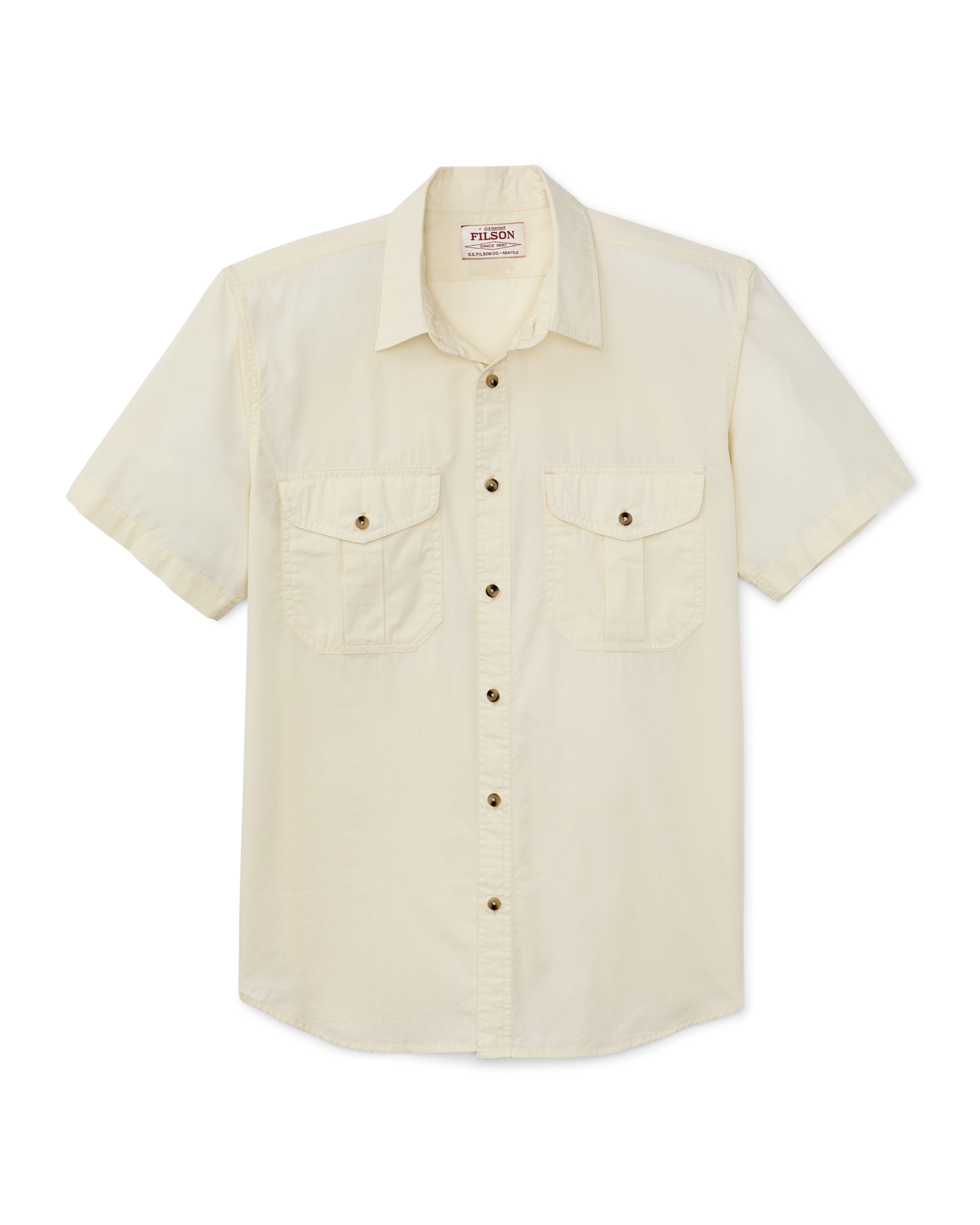 Front-facing image of the Filson Filson's Washed Short Sleeve Feather Cloth Shirt - Ivory