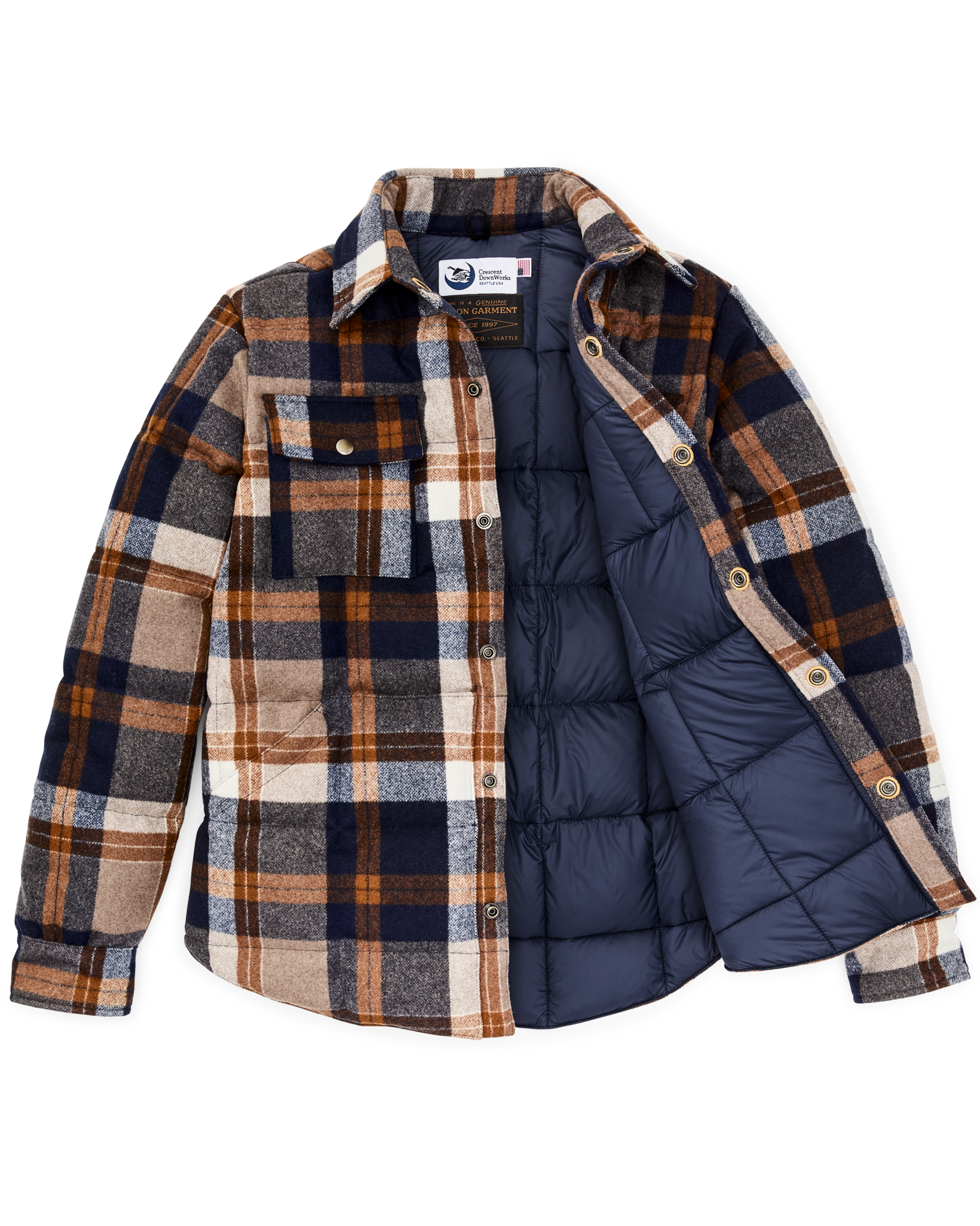 Filson X Crescent Down Works Jacket - Navy / Bronze Plaid