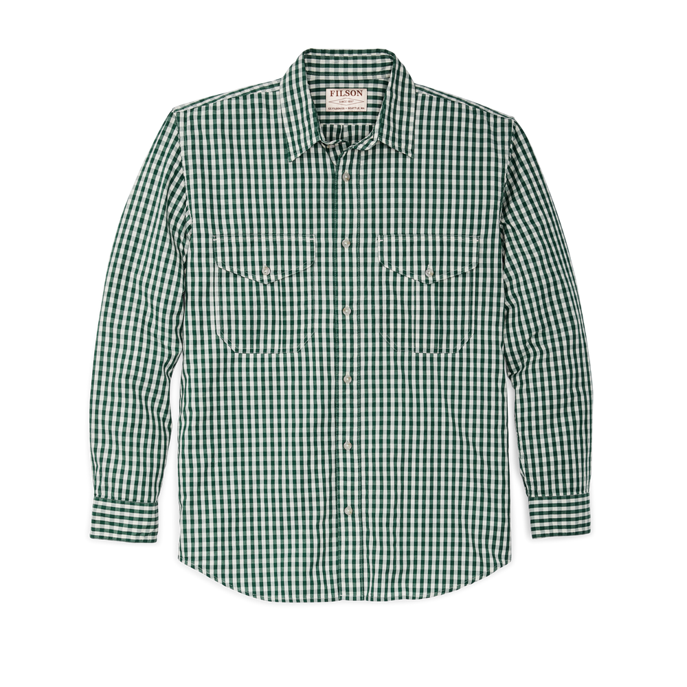 Front-facing image of the Filson Filson's Washed Feather Cloth Shirt - Silver Pine Check