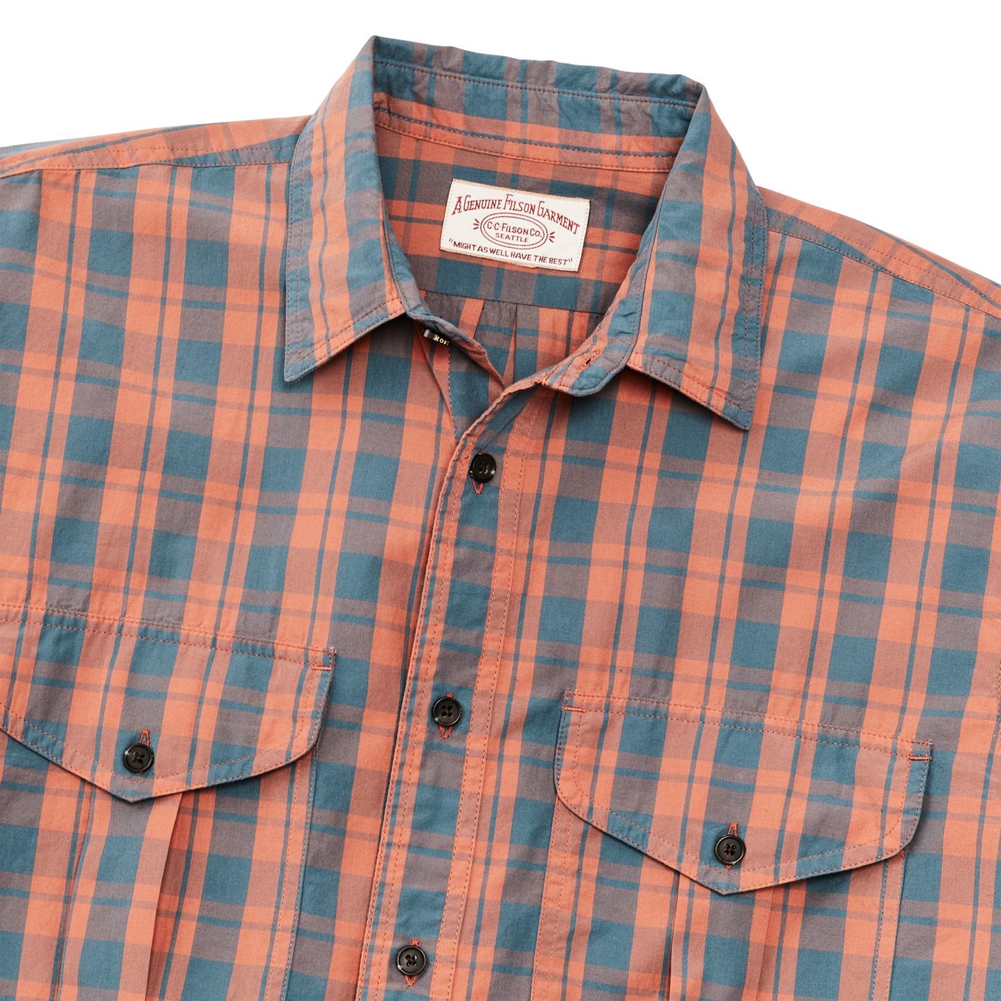 Alternate view of the Filson Filson's Washed Feather Cloth Shirt - Faded Cedar / Blue Plaid