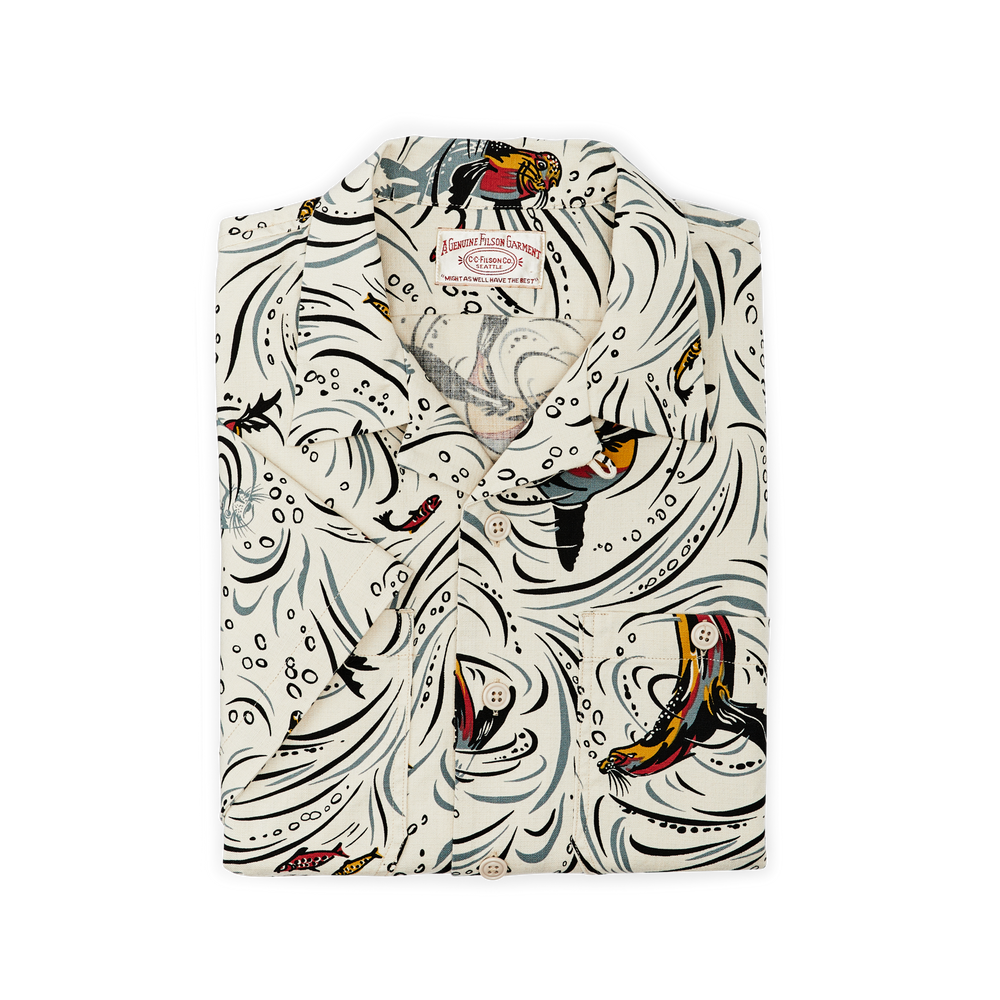Alternate view of the Filson Rustic Short Sleeve Camp Shirt - Seal / Natural