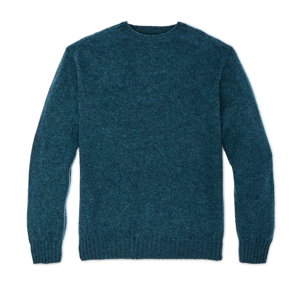 Front-facing image of the Filson Shetland 5-gauge Wool Sweater - Pine Blue