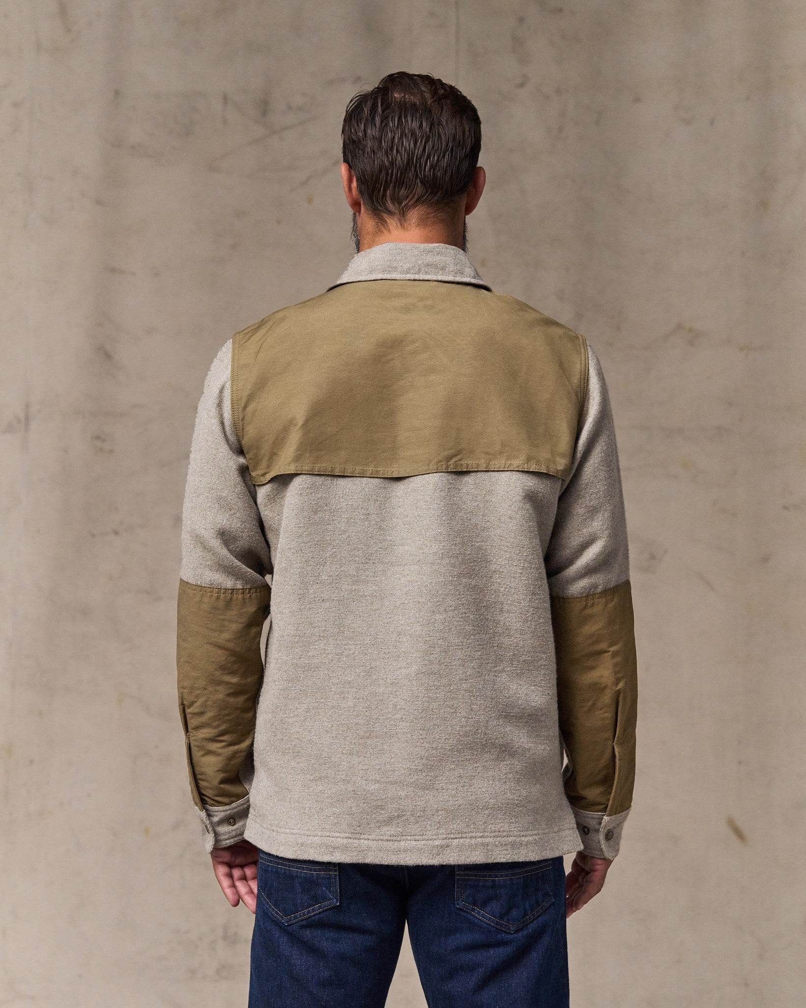 image of a model wearing Filson's Colchuck Forester Jac-shirt - Ash Heather