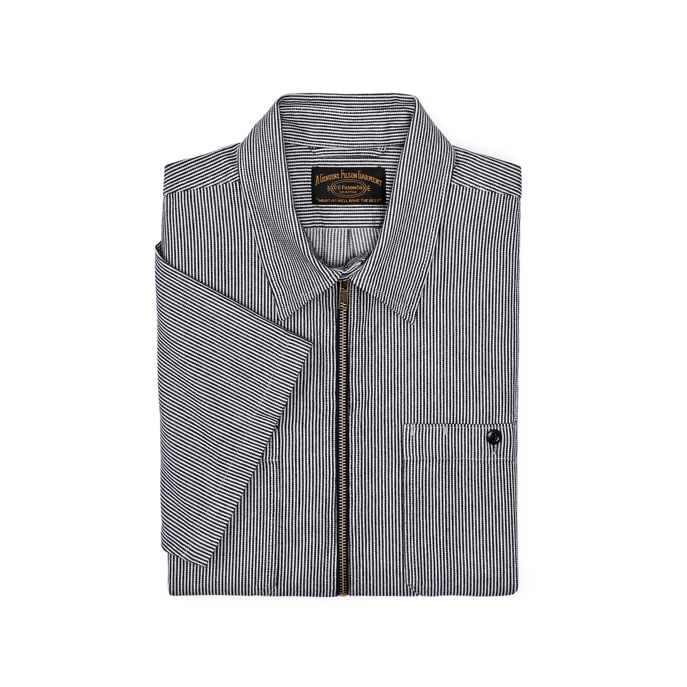 Alternate view of the Filson Short Sleeve Mechanic Shirt - Navy/ Gray Hickory Stripe