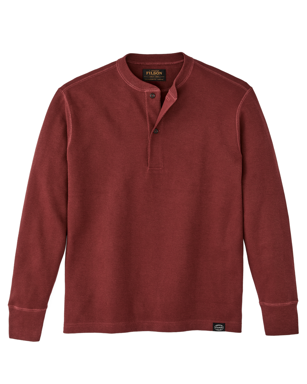 Waffle Knit Henley - Fired Brick