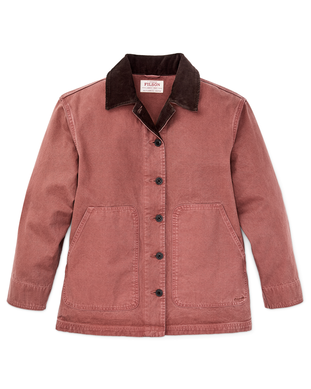 Front-facing image of the Filson Women's Canvas Barn Coat - Mahogany