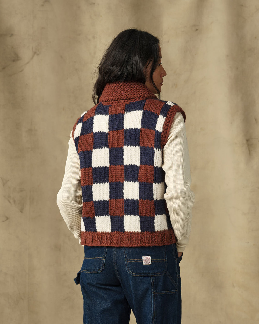 Women's Handmade Sweater Vest - Maroon / Navy Multi