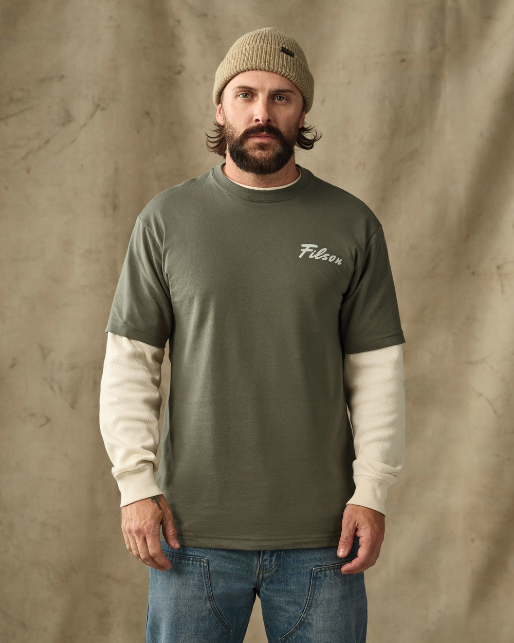 image of a model wearing Filson's Buck Graphic T-Shirt - Shale