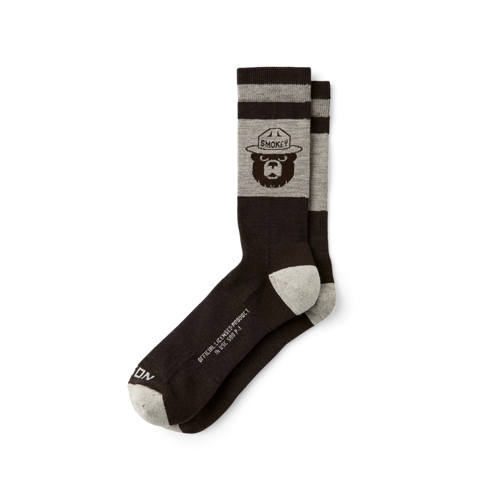 Front-facing image of the Filson Smokey Bear Socks - Brown / Tan / Smokey