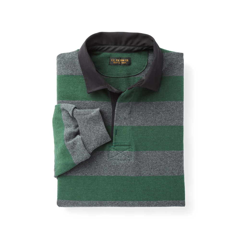 Alternate view of the Filson Striped Pro Rugby Shirt - Green/grey Heather