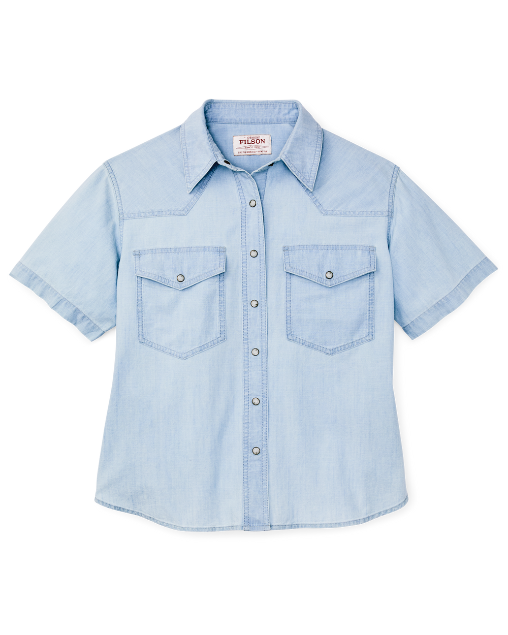 Women's Short Sleeve Chambray Western Shirt - Light Indigo