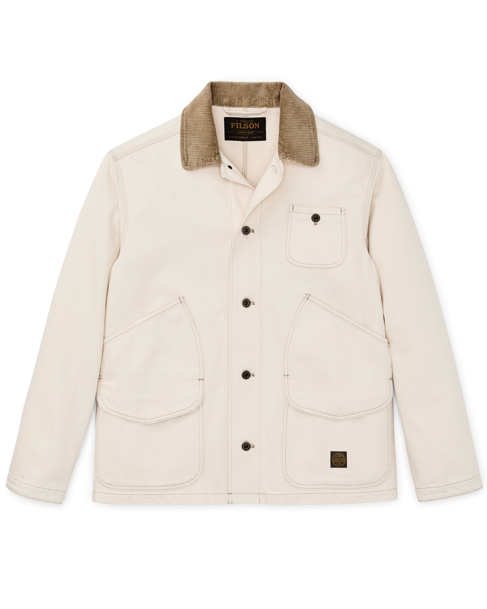 Front-facing image of the Filson 11-oz. Denim Outfitter Jacket - Natural Seed