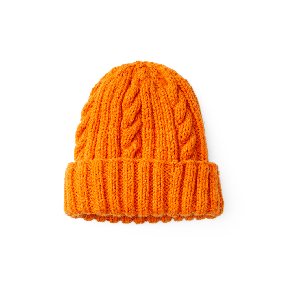 Front-facing image of the Filson Wool Fisherman's Beanie - Orange