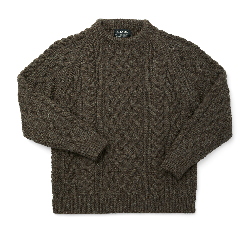 Front-facing image of the Filson Wool Fisherman's Sweater - Peat