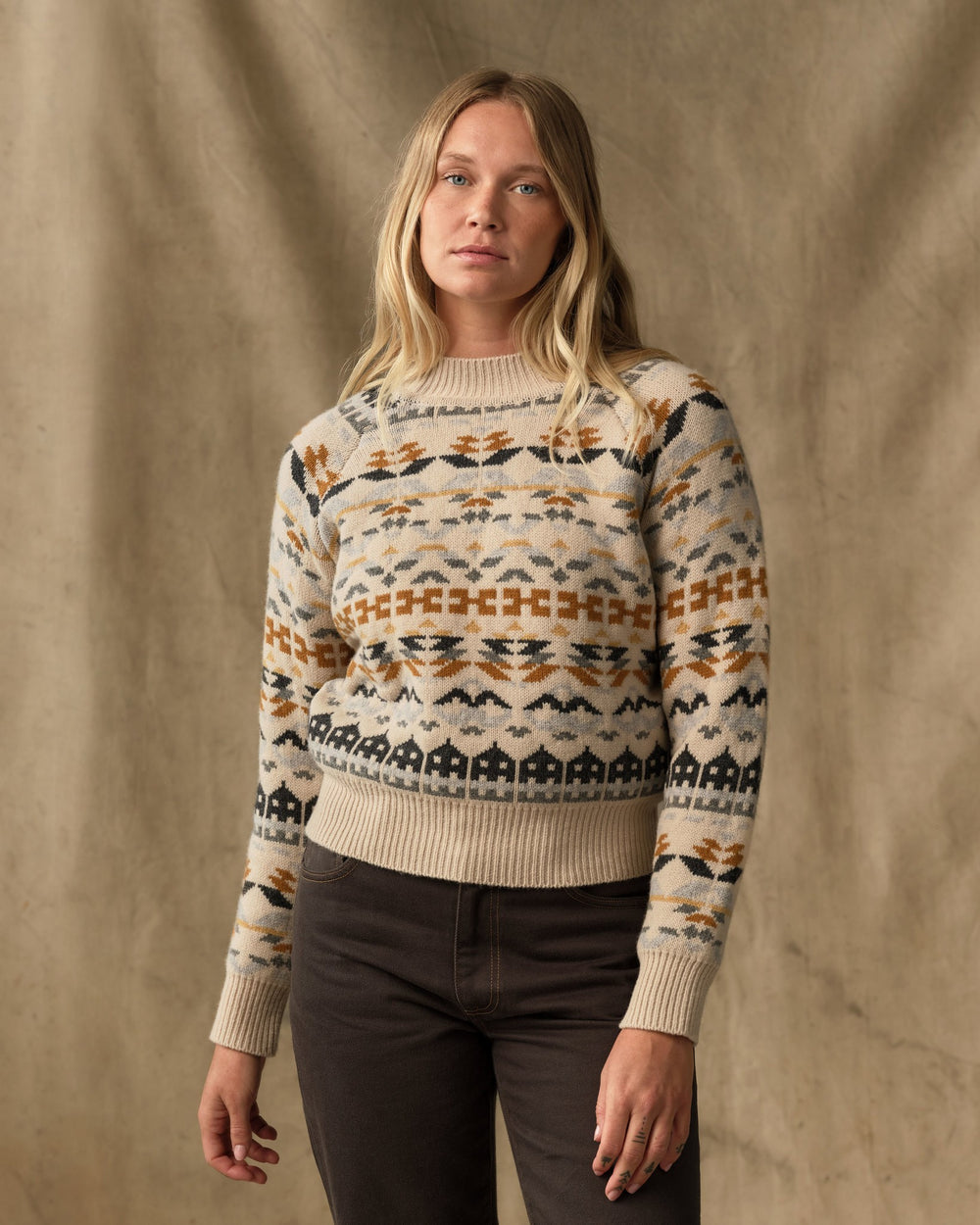 Women's Fair Isle Merino Sweater - Cream / Blue