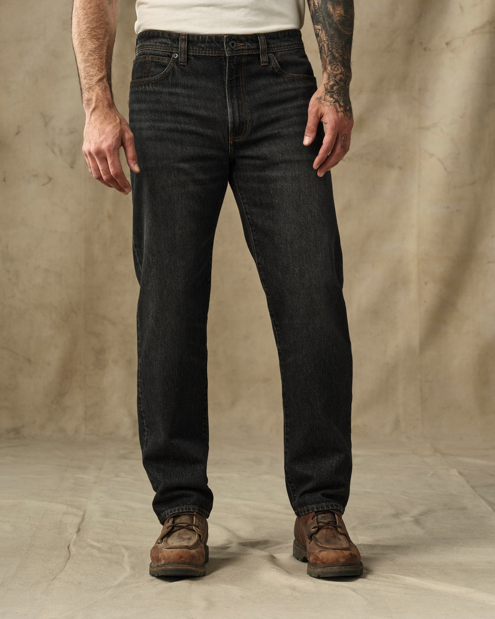 image of a model wearing Filson's 14-oz. Straight-Leg Jeans - Vintage Black