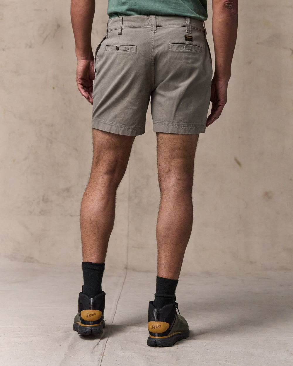 image of a model wearing Filson's Granite Mountain 6" Shorts - Hawk Brown