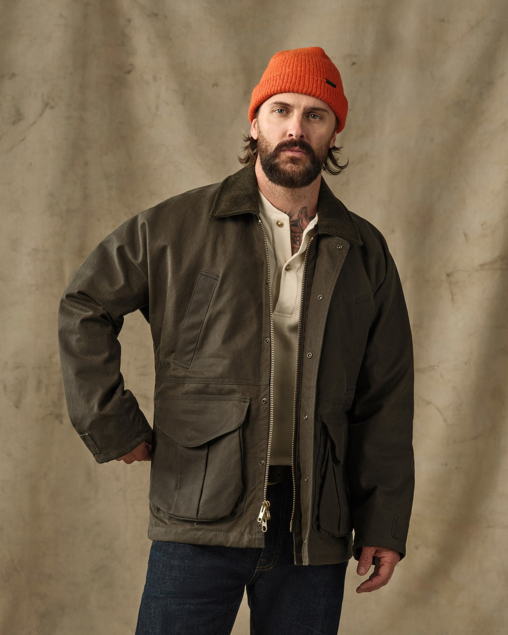 Lined Tin Cloth Field Jacket - Otter Green
