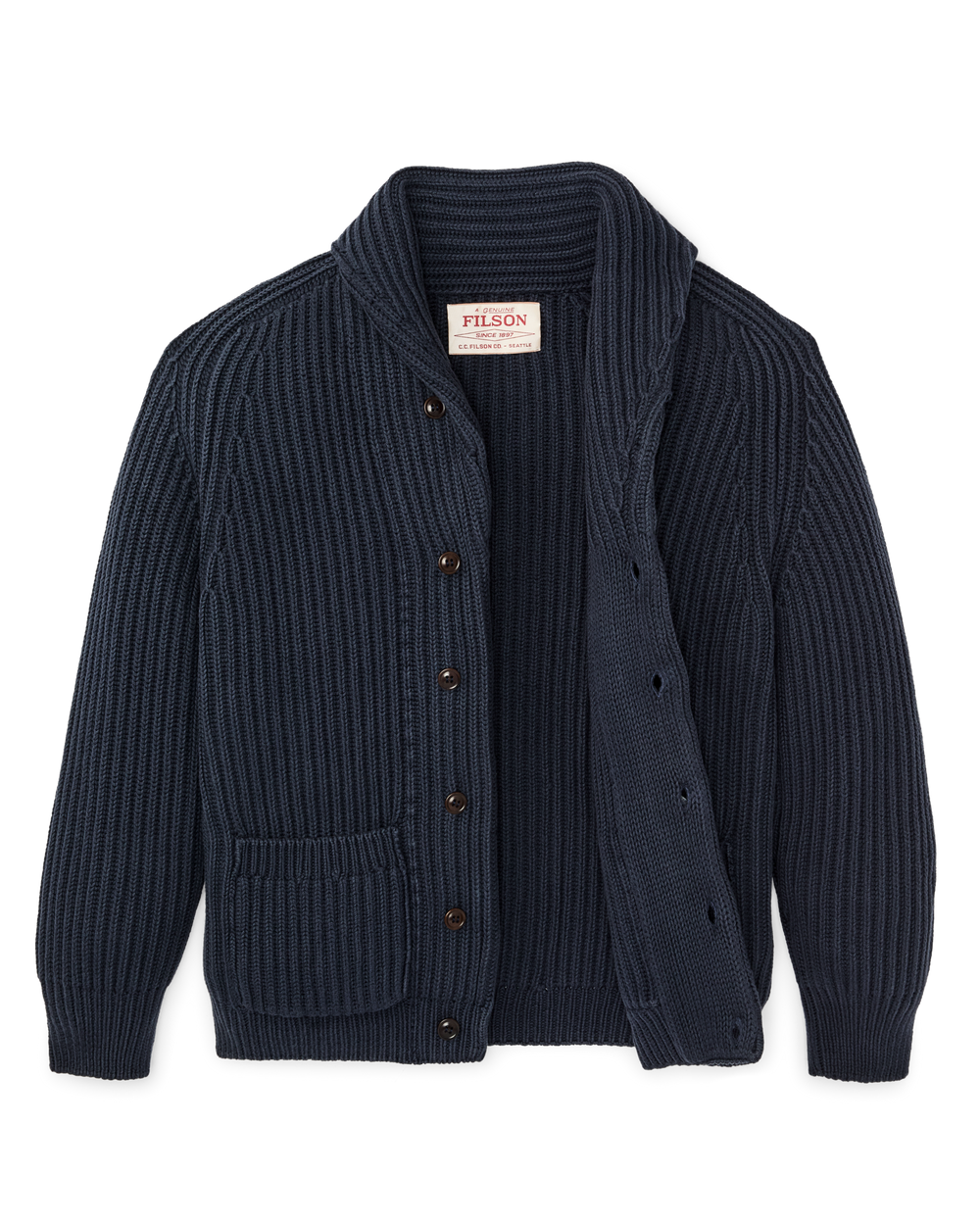 Micro Rib Cardigan Fisherman Rib Cotton Cardigan - Navy | Filson
