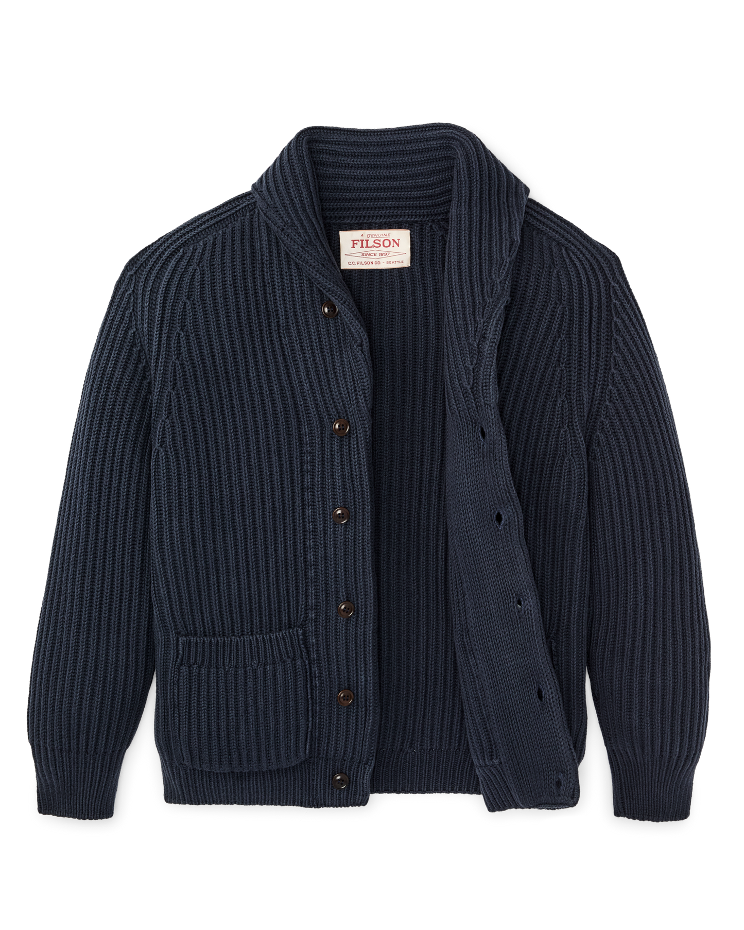 Fisherman Rib Cotton Cardigan - Navy