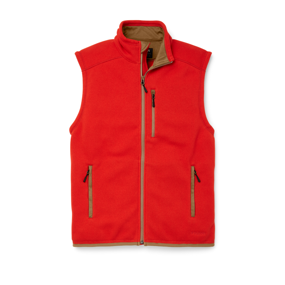 Front-facing image of the Filson Ridgeway Fleece Vest - Steelhead Red