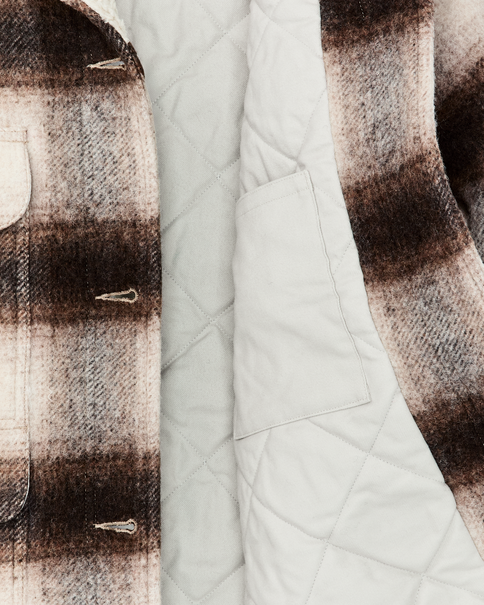 Women's Kodiak Shawl Collar Coat - Cream / Brown Shadow Plaid
