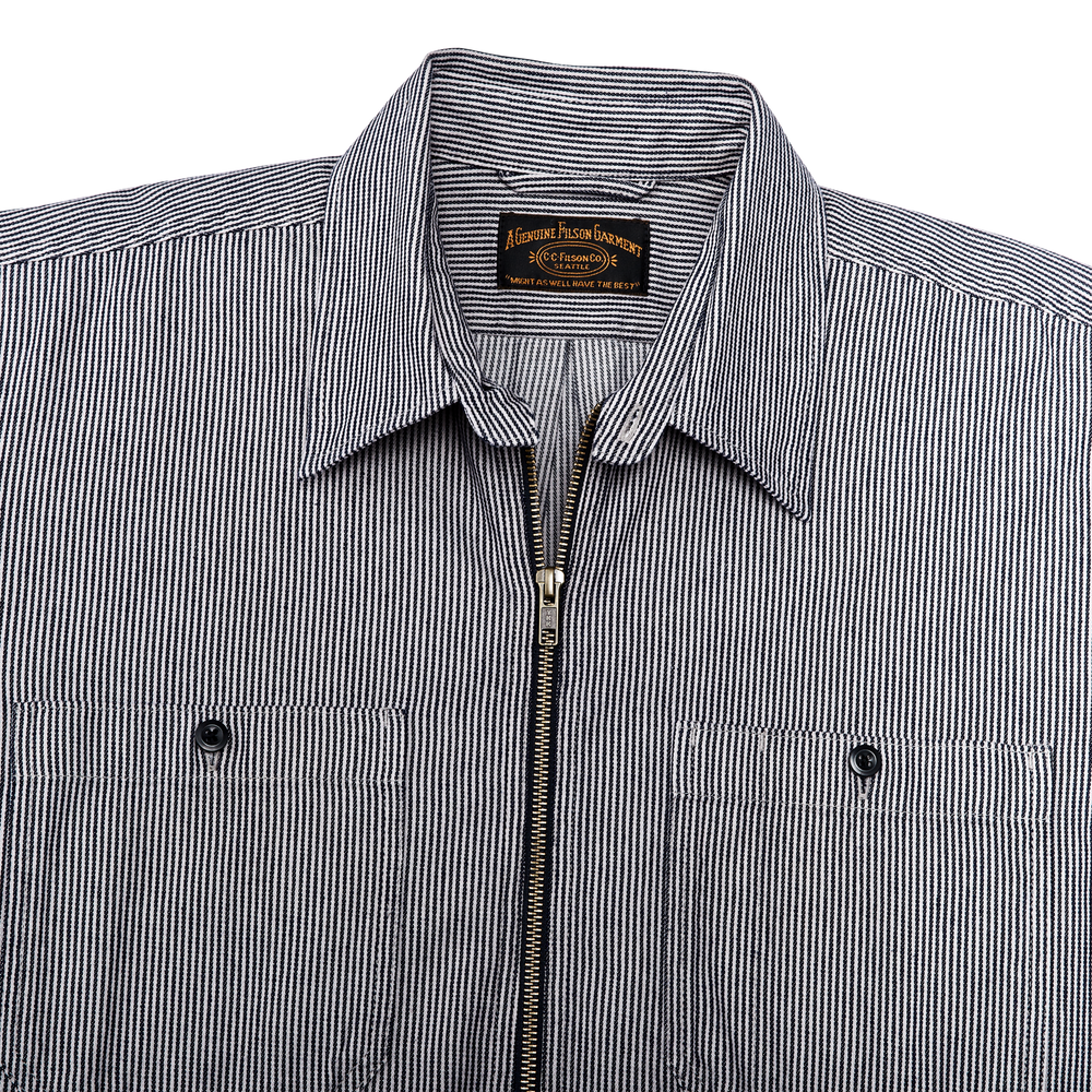 Alternate view of the Filson Short Sleeve Mechanic Shirt - Navy/ Gray Hickory Stripe