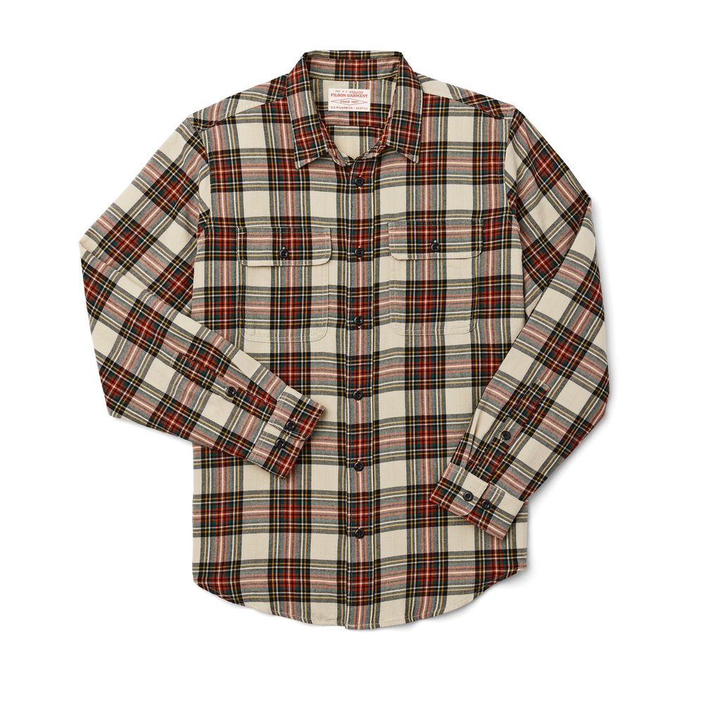 Front-facing image of the Filson Scout Shirt - Stone Tartan Plaid