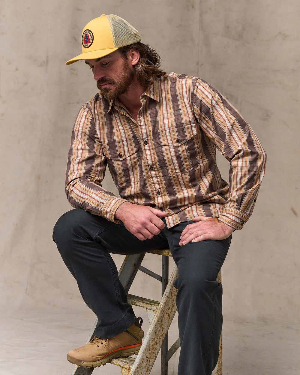 Washed Feather Cloth Shirt - Brown Multicolor Plaid
